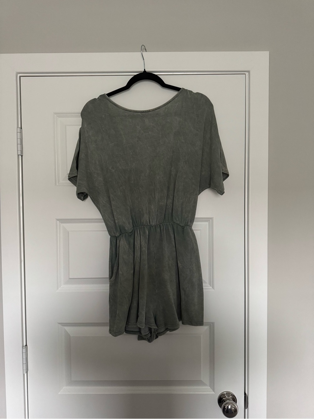 Peach Love California Washed Sage Green Short Sleeve Romper